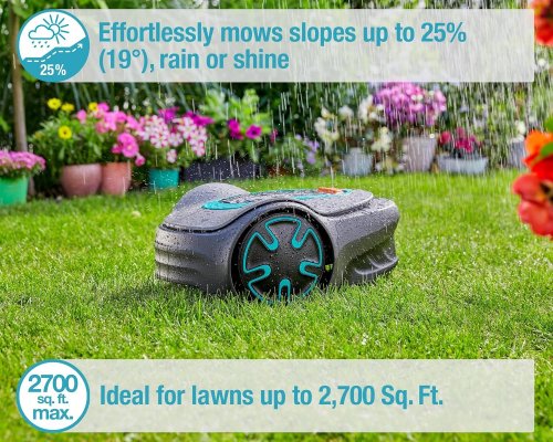 GARDENA SILENO MINIMO - AUTOMATIC ROBOTIC LAWN MOWER WITH BLUETOOTH - BOUNDARY WIRE INCLUDED - FOR LAWNS UP TO 2700 SQ FT - GREY (MODEL: 15201-20) image 3