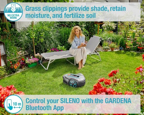 GARDENA SILENO MINIMO - AUTOMATIC ROBOTIC LAWN MOWER WITH BLUETOOTH - BOUNDARY WIRE INCLUDED - FOR LAWNS UP TO 2700 SQ FT - GREY (MODEL: 15201-20) image 4