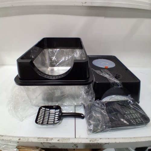 CITYLIFE STAINLESS STEEL LITTER BOX WITH LID FLIP-TOP & SCOOP - XL - BLACK image 2