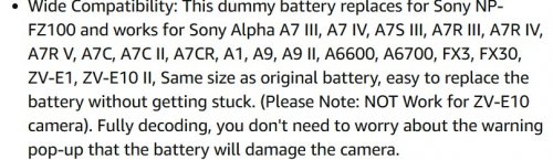 SMALLRIG NP-FZ100 DUMMY BATTERY FOR SONY A7V A7IV, AC POWER ADAPTER KIT - BLACK (MODEL: 4268B) image 2