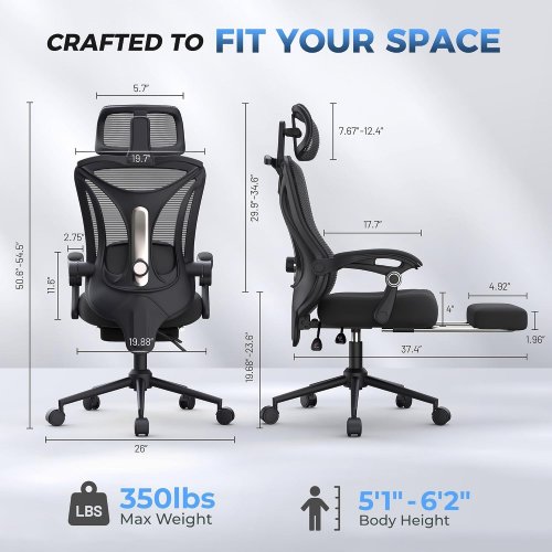 CYKOV ERGONOMIC RECLINING MESH BACK OFFICE CHAIR WITH HEADREST & FOOTREST - 330LBS MAX - BLACK - (MODEL: CY59KT) image 2