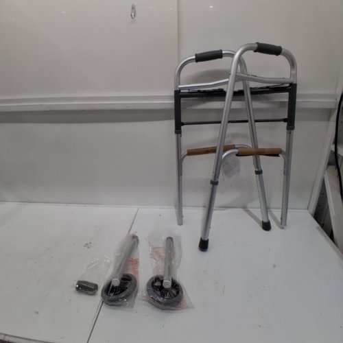 MEDLINE 2 BUTTON FOLDING WALKER 5'' WHEELS 300LB WEIGHT CAPACITY (MODEL:MDS86410W54H) image 2