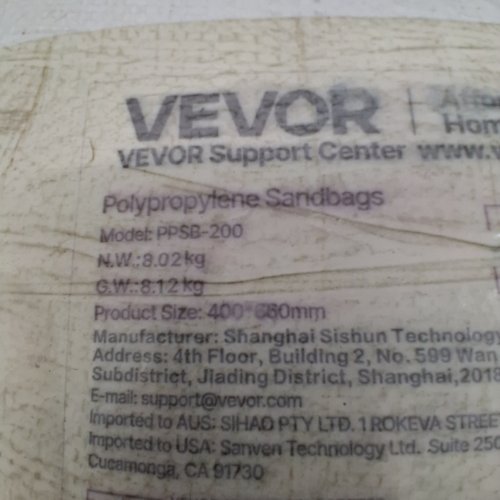 200PK VEVOR POLYPROPYLENE SANDBAGS - 16" X 26" - WHITE (MODEL: PPSB-200) image 2