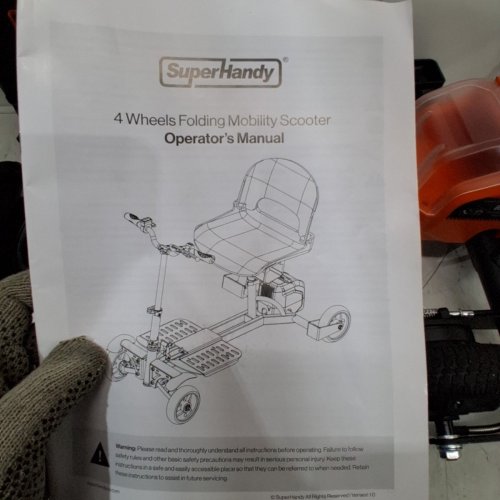 SUPERHANDY LIGHTWEIGHT FOLDABLE BATTERY POWERED 4-WHEEL MOBILITY SCOOTER - 330LB MAX LOAD - 48V - BLACK / ORANGE (MODEL: GCAT040) image 9