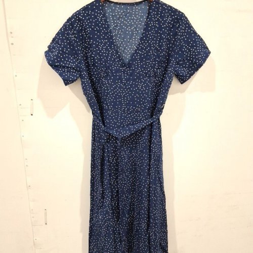 WOMEN'S POLKA DOT DRESS WITH WAIST TIE - MEDIUM - NAVY BLUE / WHITE image 2