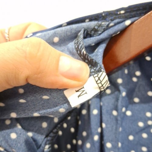 WOMEN'S POLKA DOT DRESS WITH WAIST TIE - MEDIUM - NAVY BLUE / WHITE image 3