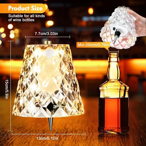 WELLTOP 3-COLOR WIRELESS & RECHARGEABLE BOTTLE LAMP - TOUCH LED, 5.9" DIAMETER - CRYSTAL CLEAR (MODEL: W111) image 2