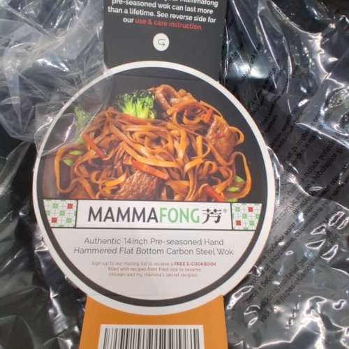 MAMMAFONG PRE-SEASONED HAND-HAMMERED FLAT-BOTTOM CARBON STEEL WOK - 14" - BLACK image 3