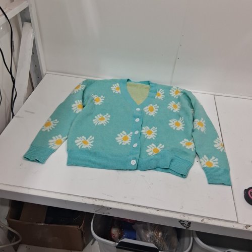 FALL DAISY FLORAL WOVEN CARDIGAN - LARGE - TURQUOISE image 2