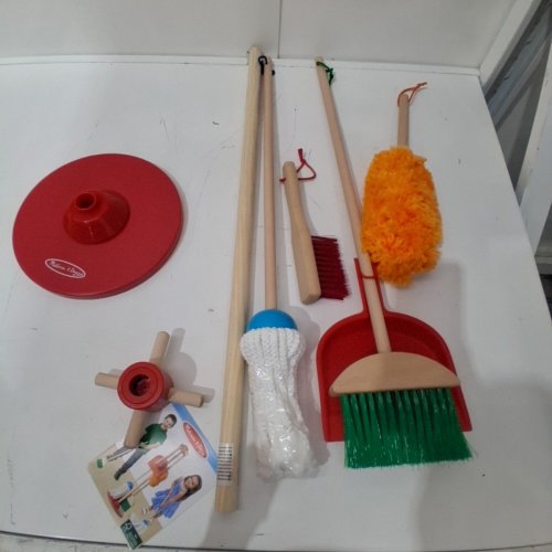 6PC MELISSA & DOUG LET’S PLAY HOUSE! DUST! SWEEP! MOP! PRETEND PLAY SET WITH BROOM, MOP, DUSTER, BRUSH, DUSTPAN & STORAGE STAND - MULTICOLOUR (MODEL: 96049) image 2