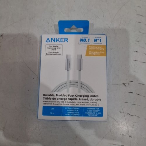 2PK ANKER BRAIDED FAST CHARGING USB-C TO USB-C CABLE - 6FT, 240W - WHITE (STYLE: ZOLO) image 2