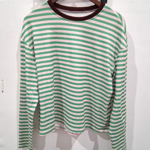 WOMEN'S STRIPED LONG-SLEEVE SHIRT - MEDIUM - GREEN/LIGHT PINK image 2