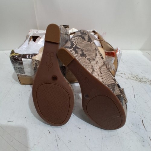 WOMEN'S JESSICA SIMPSON FUAX SNAKE PRINT WEDGE SANDLES - SIZE 9M/40 - BROWN / BLACK image 4