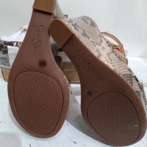 WOMEN'S JESSICA SIMPSON FUAX SNAKE PRINT WEDGE SANDLES - SIZE 9M/40 - BROWN / BLACK image 5