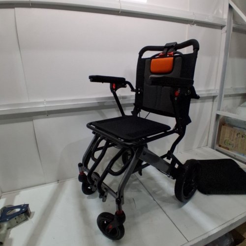 LUMIPARTY PORTABLE FOLDABLE TRANSPORT WHEELCHAIR WITH LOCKING HANDBRAKE AND FLIP ARMRESTS - 220LBS CAP - 20" X 35.4" X 34.6" - GREY (MODEL: DH01413) image 2