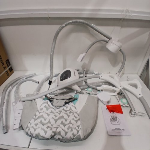 INFANT INGENUITY SIMPLECOMFORT CRADLING ROCKER PLUG-IN SWING WITH SOOTHING VIBRATIONS & 6 SPEEDS - RAYLAN / WHITE/ GREY (MODEL: 11791 0313) image 4