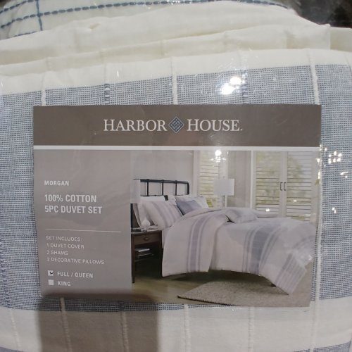 5PC HARBOR HOUSE COTTON DUVET COVER SET - FULL/QUEEN- BLUE AND WHITE image 4