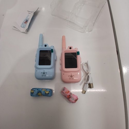 2PK VONGEM RECHARGEABLE VIDEO WALKIE TALKIE - UP TO 1000FT - BLUE/PINK image 3