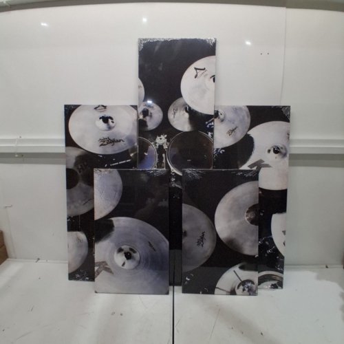 5PC TUMOVO DRUM SET WALL ART PANELS - 40"X12" - GREY/BLACK image 2