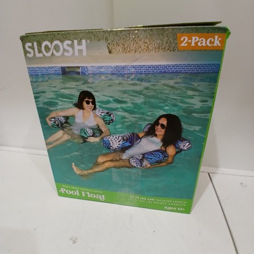 2PK SLOOSH INFLATABLE ADULT POOL FLOATING LOUNGE CHAIRS - 200LB CAPACITY - TROPICAL LEAVES GREEN & BLUE image 4