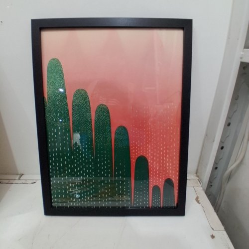 FRAMED ARTERY8 FOREST GREEN AND WATERMELON PINK ABSTRACT PAINTING- 13" X 17" image 3
