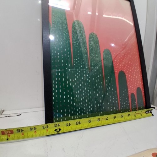 FRAMED ARTERY8 FOREST GREEN AND WATERMELON PINK ABSTRACT PAINTING- 13" X 17" image 5