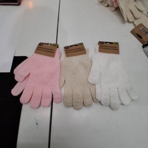 3PR STUDIO EXFOLIATING MASSAGE GLOVES - PINK, BEIGE, WHITE image 3