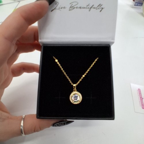 WOMENS CATE & CHLOE HALO PENDANT BLAKE NECKLACE - GOLD TONE (MODEL: CCGM10014NK-YG) image 4