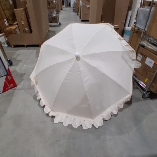 JONATHAN Y CLASSIC MIDCENTURY SCALLOPED FRINGE BEACH UMBRELLA - 6.5FT - CREAM (MODEL: UMB1004) image 3