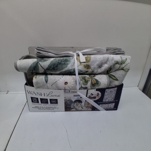 2PC WASH LUXE FLORAL AREA RUG - 5FT X 7FT / 27" X 60" - GREY, BLUE, GREEN, AND WHITE (MODEL: 2046294) image 3