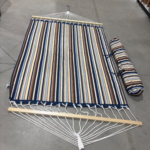 SUNNYDAZE QUILTED OUTDOOR HAMMOCK WITH SPREADER BARS AND PILLOW - 450LB MAX - MISTY BEACH image 2