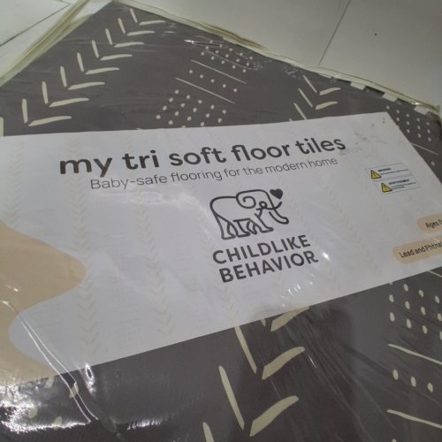6PK CHILDLIKE BEHAVIOR MY TRI SOFT FLOOR TILES/ PUZZLE PLAY MAT - 23" EACH - GREY/WHITE image 2