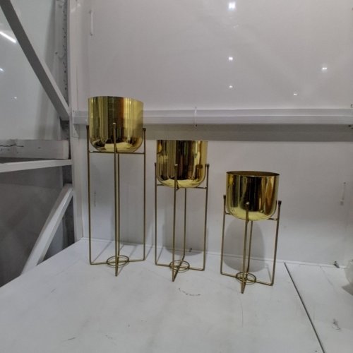 3PC THE CRAFT TOUCH METAL IRON PLANTERS WITH STANDS - GOLD (ITEM: TCT-MP-GD-1000) image 3