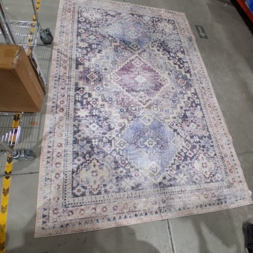 YOH BOHO WASHABLE NON-SLIP VINTAGE AREA RUG - 6FT X 9FT - BLUE/CREAM image 2