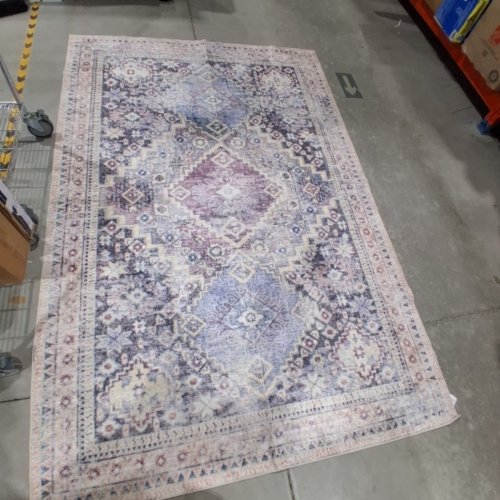 YOH BOHO WASHABLE NON-SLIP VINTAGE AREA RUG - 6FT X 9FT - BLUE/CREAM image 3