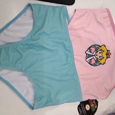 GIRL'S SUPER MARIO SWIMWEAR - LARGE (10/12) - PINK/AQUA image 2