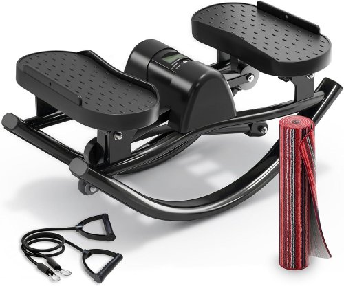 FINEWAY UPGRADED SIDE TO SIDE ROCK STEPPER 2.0 LOW-IMPACT KNEE-FRIENDLY EXERCISE MACHINE WITH RESISTANCE BANDS AND LCD MONITOR - 330LBS CAP - BLACK (MODEL: UPGRADED ROCK STEPPER 2.0) image 2