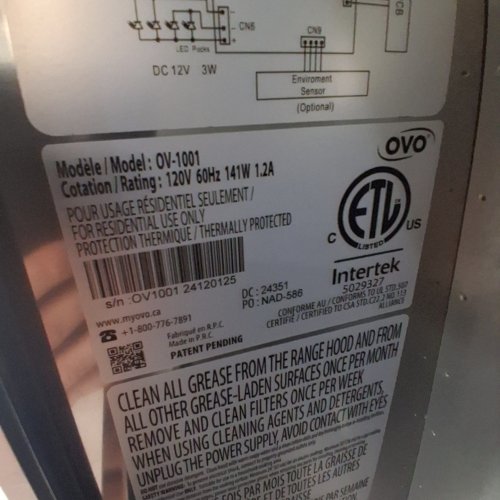 OVO HARDWIRED UNDER-CABINET RANGE HOOD - 30" 120V 141W - STAINLESS STEEL (MODEL: OV-1001) image 2