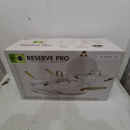 10PC GREENPAN RESERVE PRO NONSTICK COOKWARE SET - WHITE AND GOLD image 6