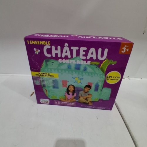 CHUCKLE & ROAR INFLATABLE AIR CASTLE PLAY TENT - 62" X 55" X 48" - BLUE/MULTICOLOURED image 2