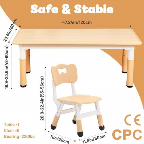7PC ADJUSTABLE KIDS TABLE AND CHAIR SET - BEIGE (MODEL: BY-02) image 3