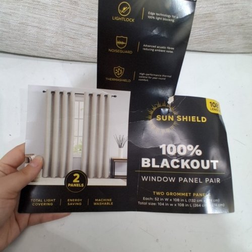 (2 PANEL) SUNSHIELD SIGNATURE CHEYANNE BLACKOUT CURTAIN - 52" X 108" - LINEN BEIGE image 2