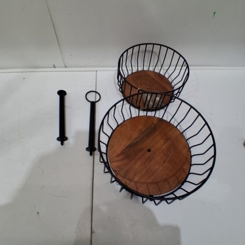 OVER&BACK 2-TIER WIRE METAL FRUIT BASKET - BLACK/ACACIA WOOD (MODEL: 1986459) image 2