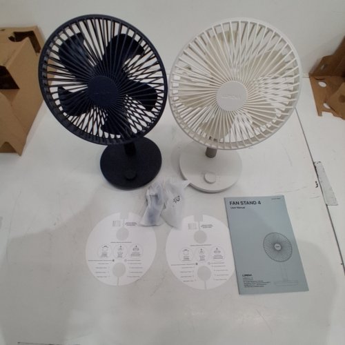 2PK LUMENA FAN STAND 4 CORDLESS DESK FANS - 4 SPEEDS, OSCILLATION - WHITE & NAVY BLUE (MODEL: 1796327) image 2