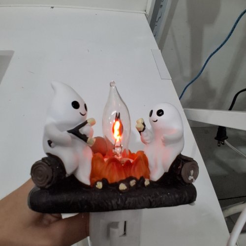 PLUG-IN GHOST CAMPFIRE NIGHT LIGHT - 4" - WHITE/BROWN/ORANGE image 2