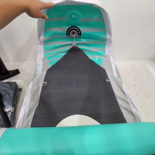 SERENELIFE FREEFLOW INFLATABLE STAND UP PADDLE BOARD WITH PADDLE, PUMP, & CARRY BAG - 10.5FT - AQUA/GREY/BLACK - (MODEL: SLSUPB101) image 4