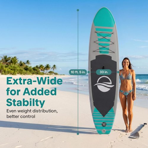 SERENELIFE FREEFLOW INFLATABLE STAND UP PADDLE BOARD WITH PADDLE, PUMP, & CARRY BAG - 10.5FT - AQUA/GREY/BLACK - (MODEL: SLSUPB101) image 2