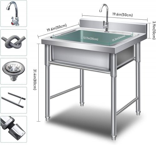 STAINLESS STEEL KITCHEN WORKSTATION SINK - APPROXIMATE 19.6" X 31.4" X 19.6" - STAINLESS STEEL (ITEM: WED01-50-70SC) image 2