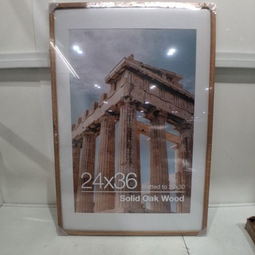 SOLID OAK WOOD PICTURE FRAME - 24" X 36"; MATTED FOR 20" X 30" - NATURAL OAK image 2