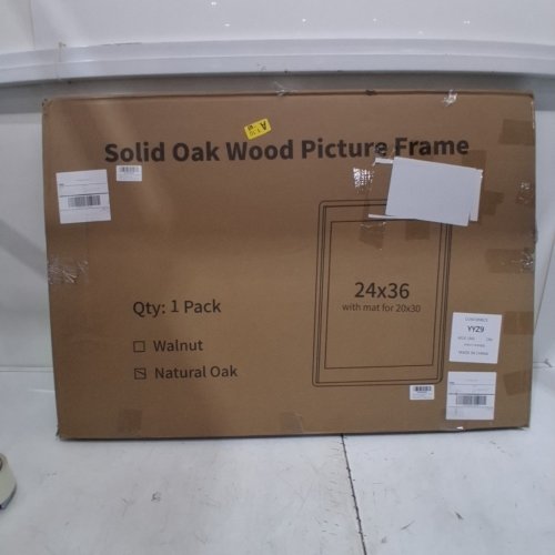 SOLID OAK WOOD PICTURE FRAME - 24" X 36"; MATTED FOR 20" X 30" - NATURAL OAK image 3